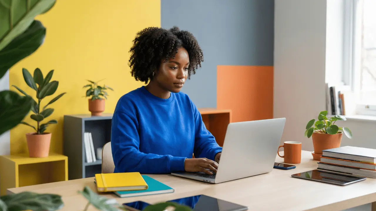 Mulher negra em ambiente de escritório